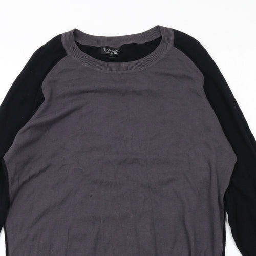 Topshop Womens Black Colourblock Cotton Jumper Dress Size 10 Round Neck Pullover