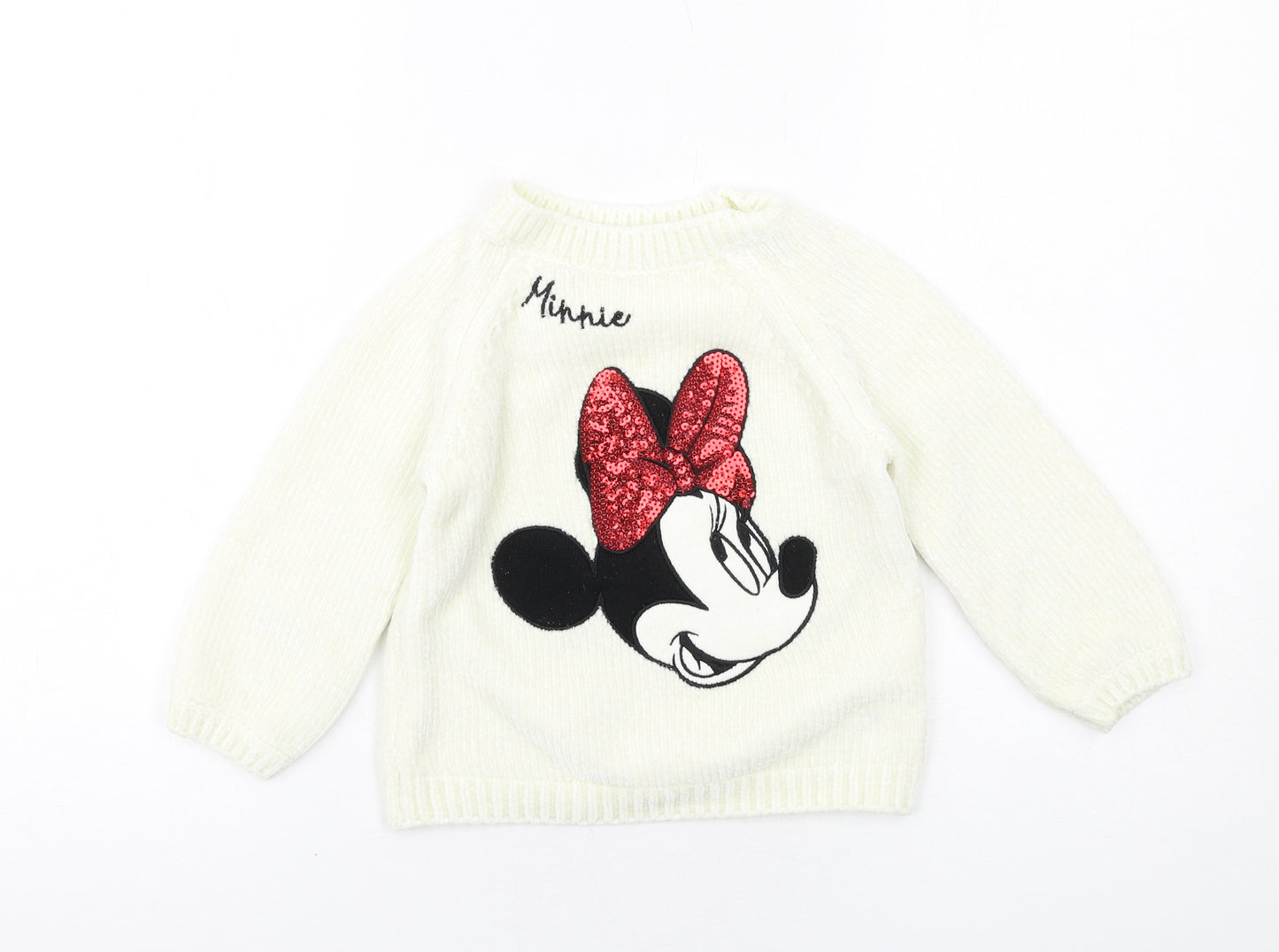 Disney Girls Ivory Round Neck Polyester Pullover Jumper Size 3-4 Years Pullover - Minnie Mouse