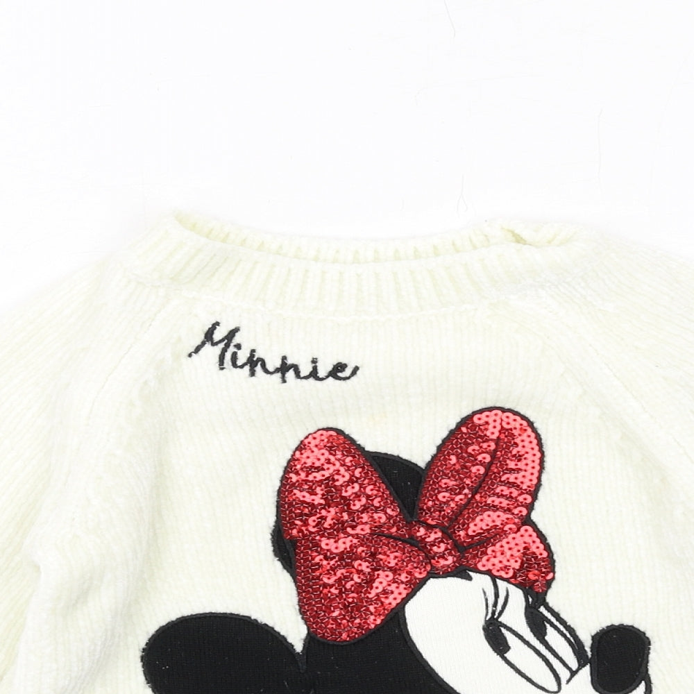 Disney Girls Ivory Round Neck Polyester Pullover Jumper Size 3-4 Years Pullover - Minnie Mouse