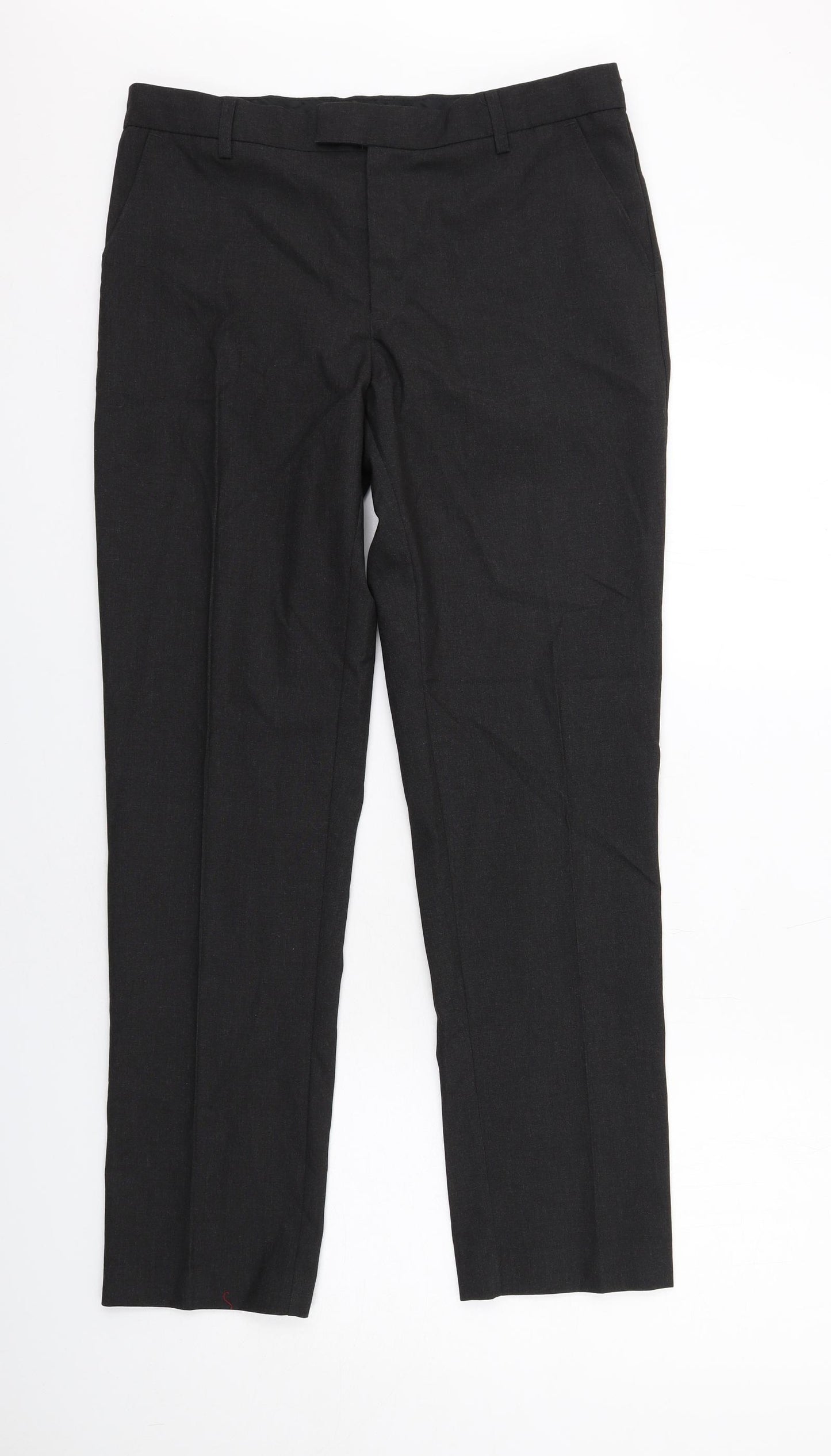 Marks and Spencer Mens Grey Polyester Dress Pants Trousers Size 34 in L30 in Regular Zip