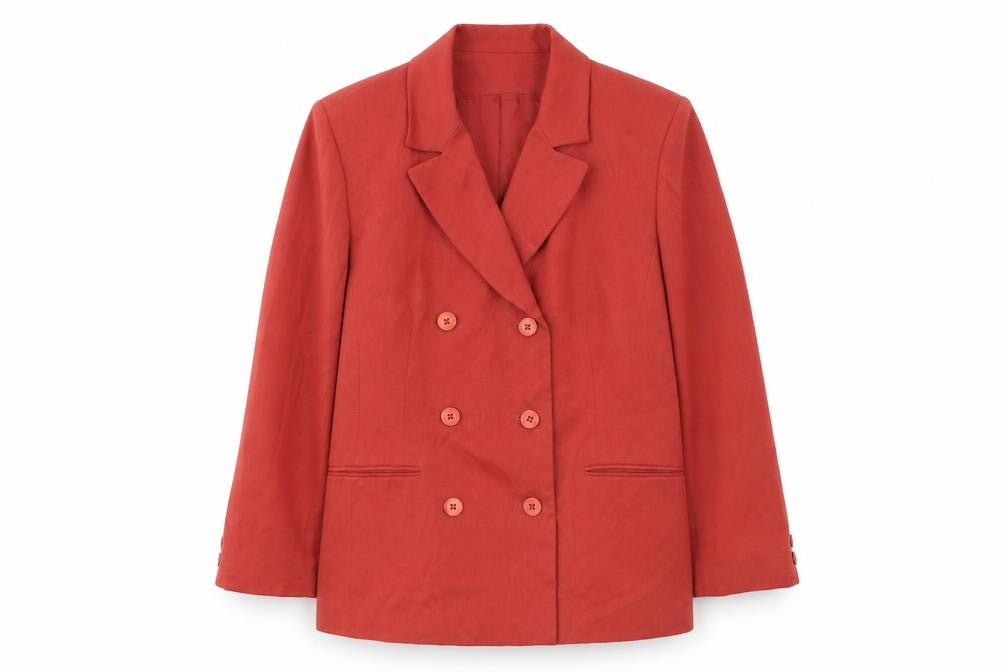 Front view of Principles women’s red jacket blazer, size UK 16, button