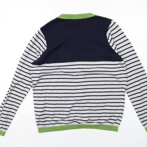 Per Una Womens Multicoloured Round Neck Striped Cotton Cardigan Jumper Size 16