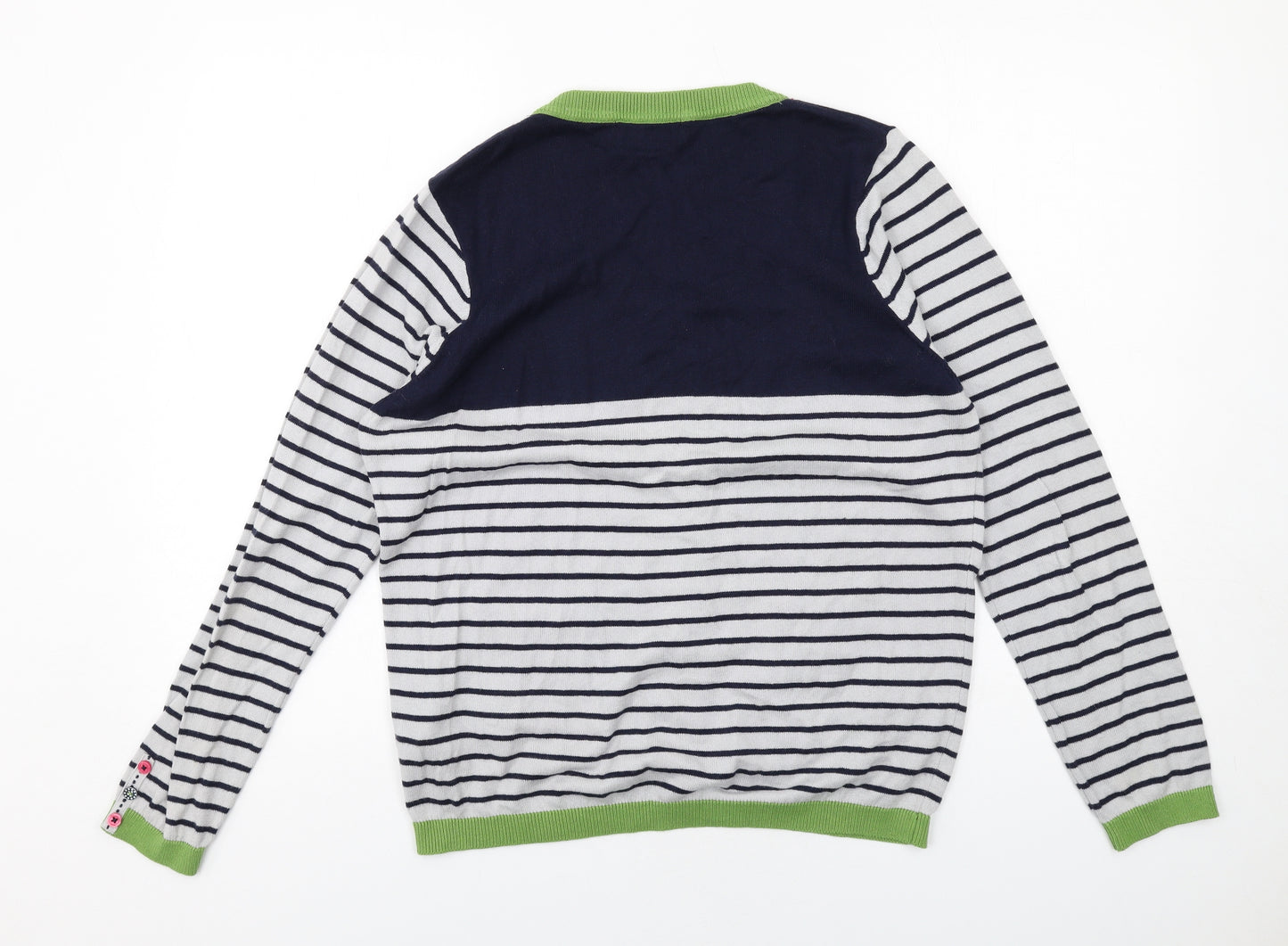 Per Una Womens Multicoloured Round Neck Striped Cotton Cardigan Jumper Size 16
