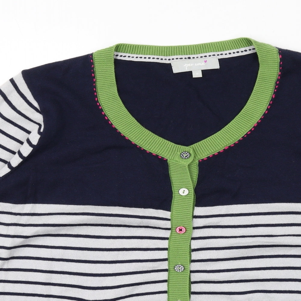 Per Una Womens Multicoloured Round Neck Striped Cotton Cardigan Jumper Size 16