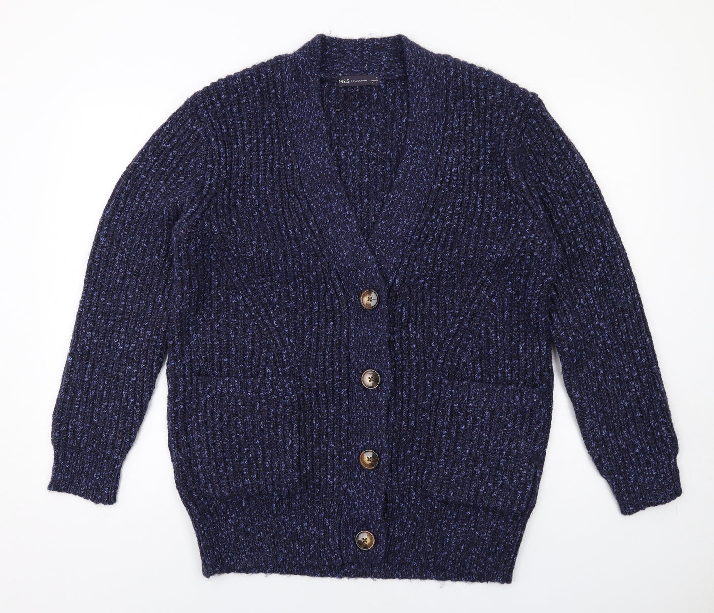 Marks and Spencer Womens Blue V-Neck Polyester Cardigan Jumper Size M