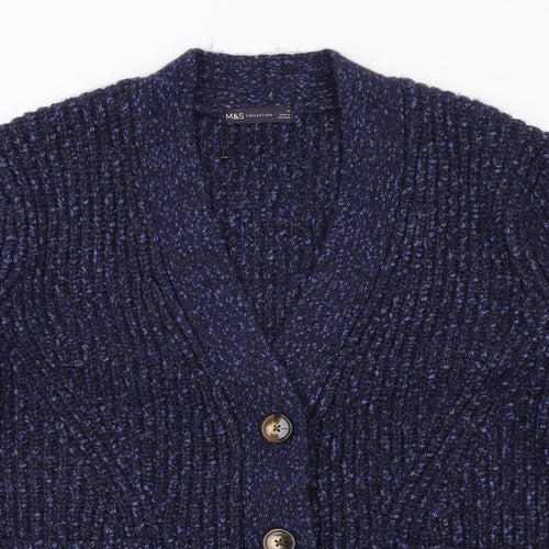 Marks and Spencer Womens Blue V-Neck Polyester Cardigan Jumper Size M