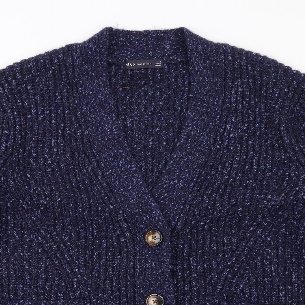 Marks and Spencer Womens Blue V-Neck Polyester Cardigan Jumper Size M