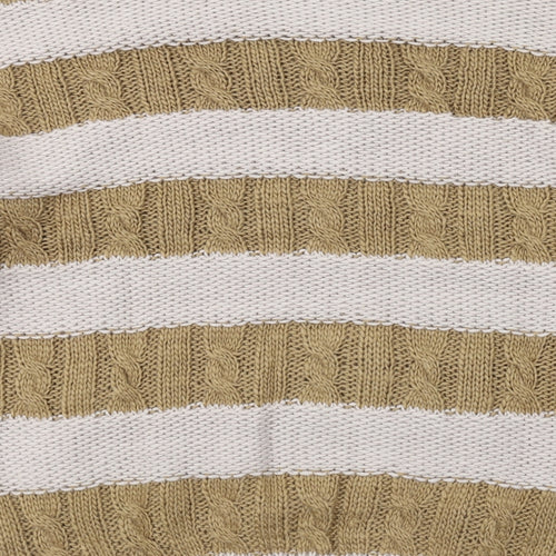 PRETTYLITTLETHING Womens Beige High Neck Striped Acrylic Pullover Jumper Size XS