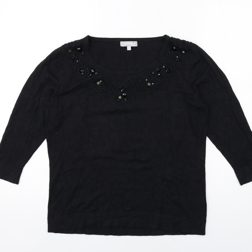 Per Una Womens Black Round Neck Viscose Pullover Jumper Size 14