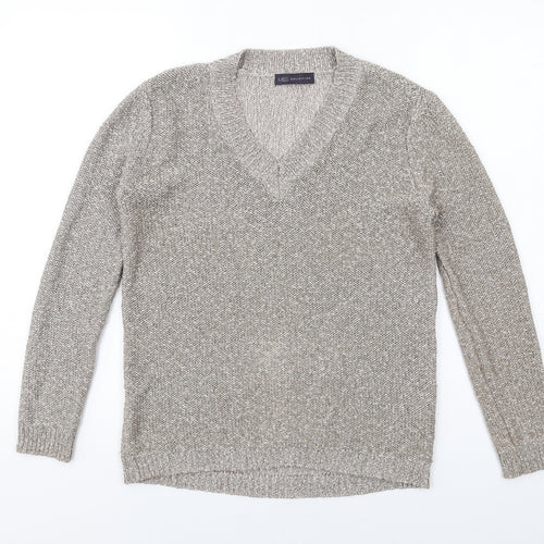 Marks and Spencer Womens Beige V-Neck Cotton Pullover Jumper Size 12