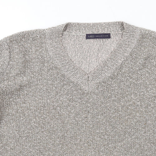 Marks and Spencer Womens Beige V-Neck Cotton Pullover Jumper Size 12
