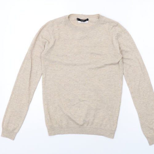 Mango Womens Beige Round Neck Wool Pullover Jumper Size S