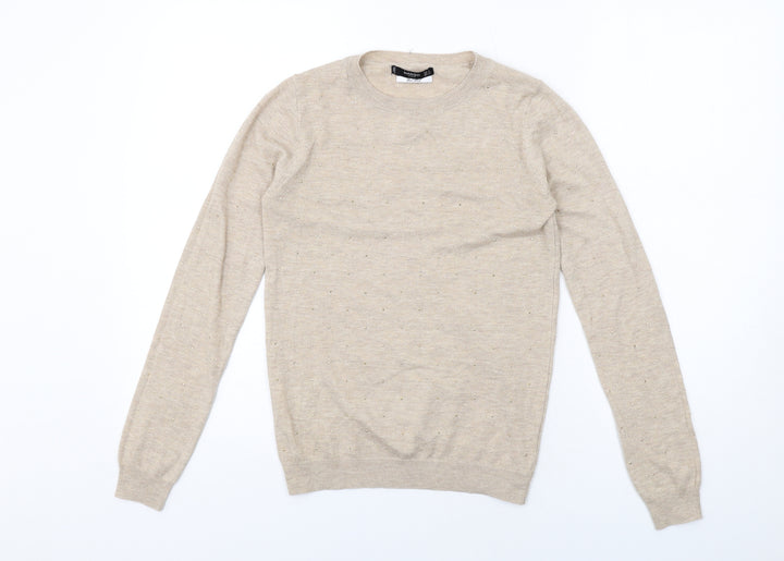 Mango Womens Beige Round Neck Wool Pullover Jumper Size S