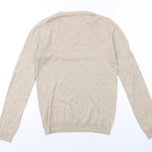 Mango Womens Beige Round Neck Wool Pullover Jumper Size S