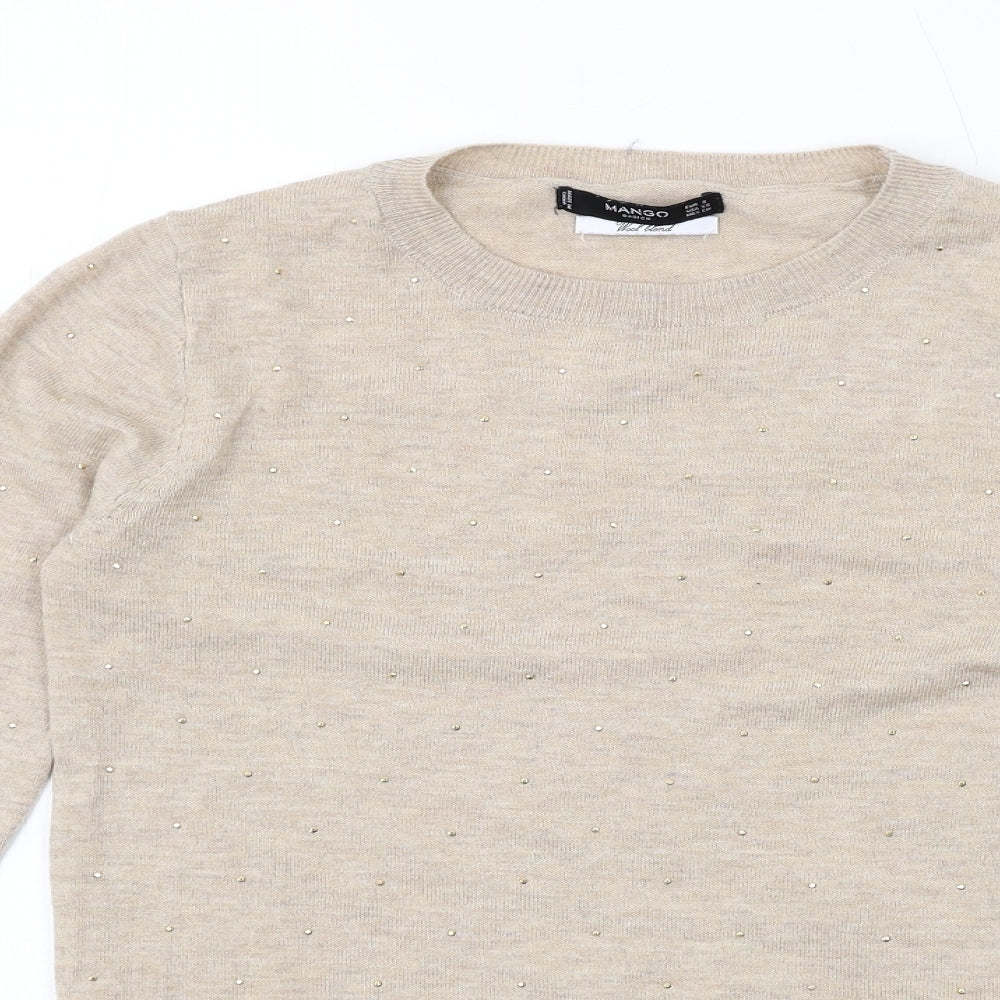 Mango Womens Beige Round Neck Wool Pullover Jumper Size S