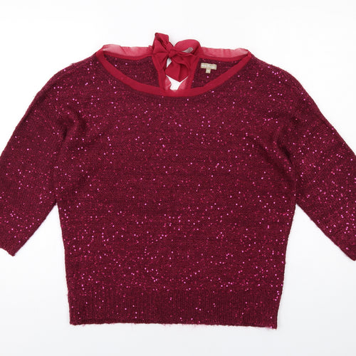 M&Co Womens Pink Round Neck Polyester Pullover Jumper Size 14