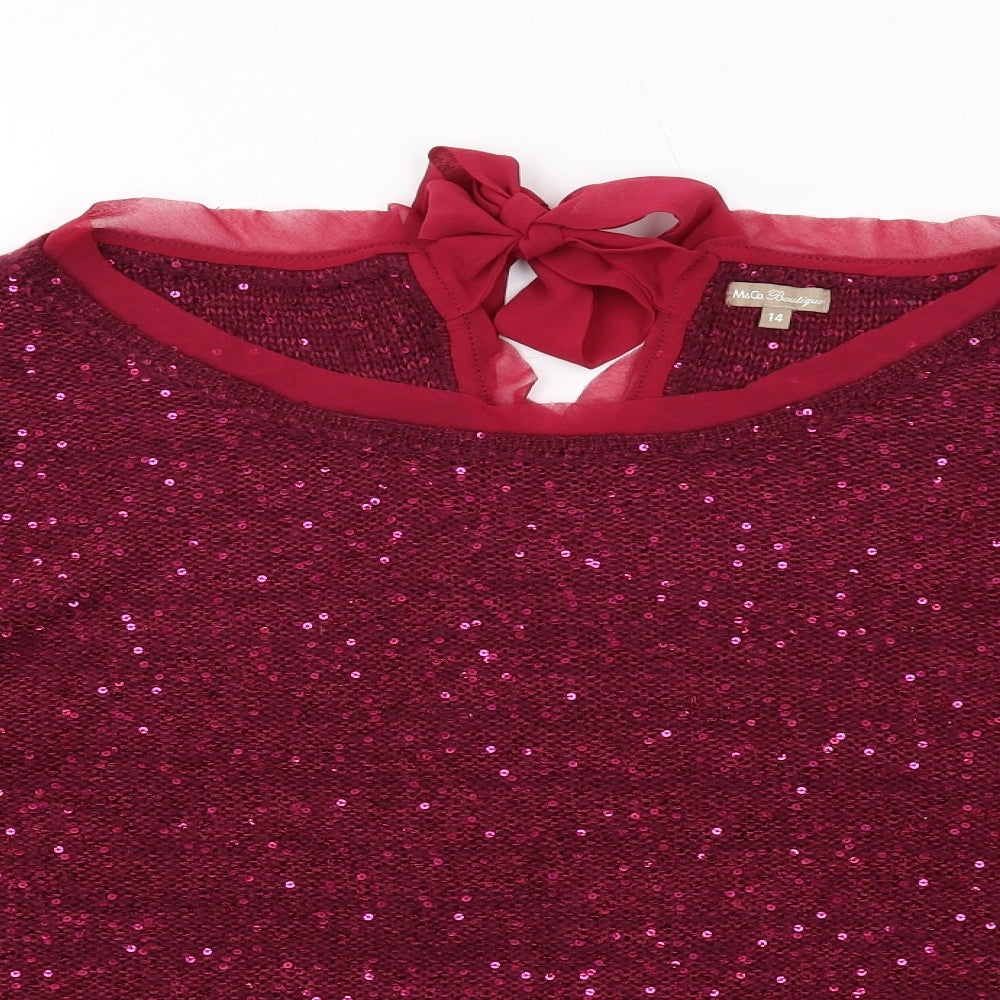M&Co Womens Pink Round Neck Polyester Pullover Jumper Size 14