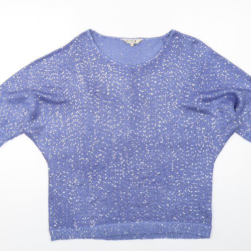 M&Co Womens Blue Round Neck Polyester Pullover Jumper Size 18