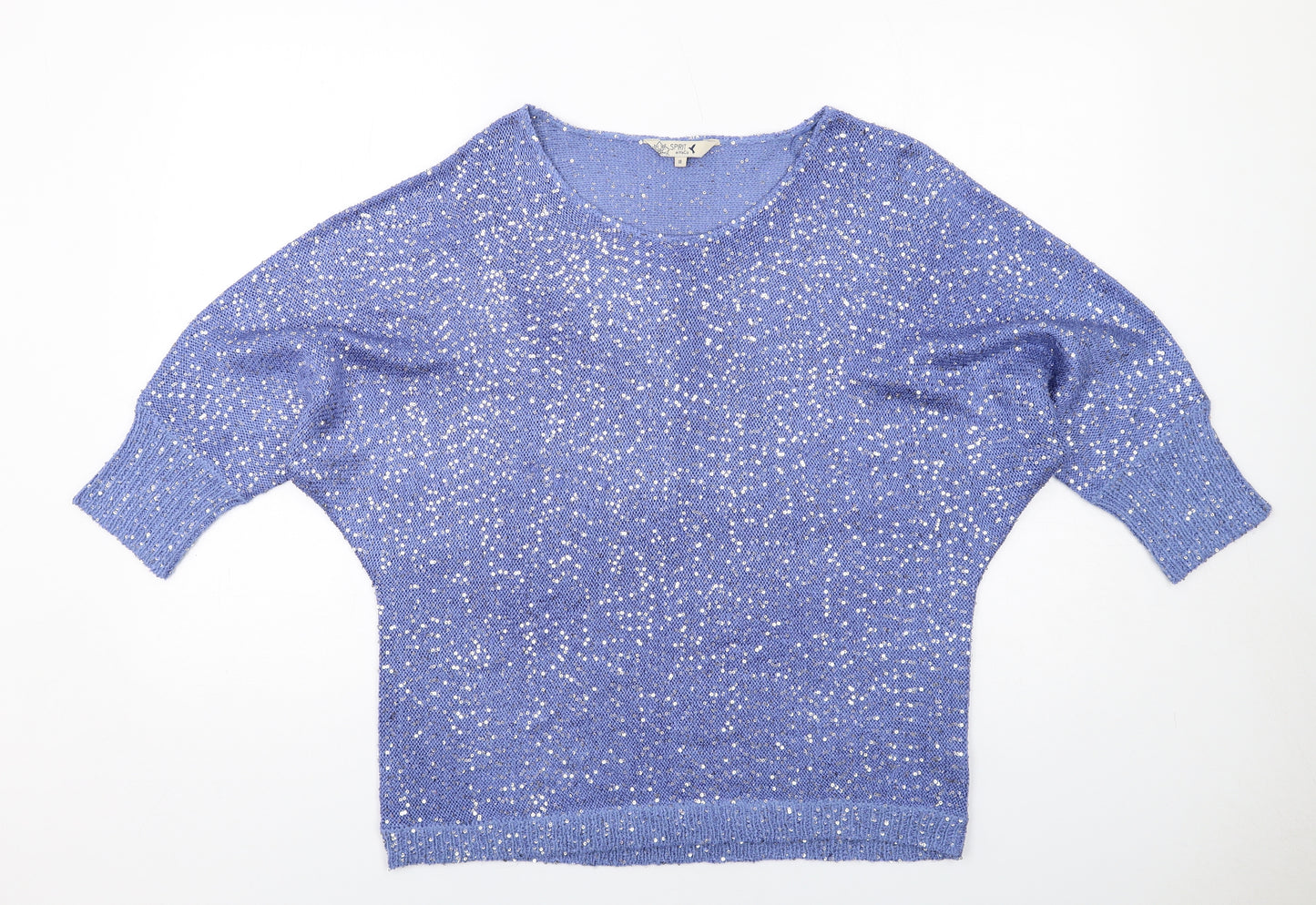 M&Co Womens Blue Round Neck Polyester Pullover Jumper Size 18