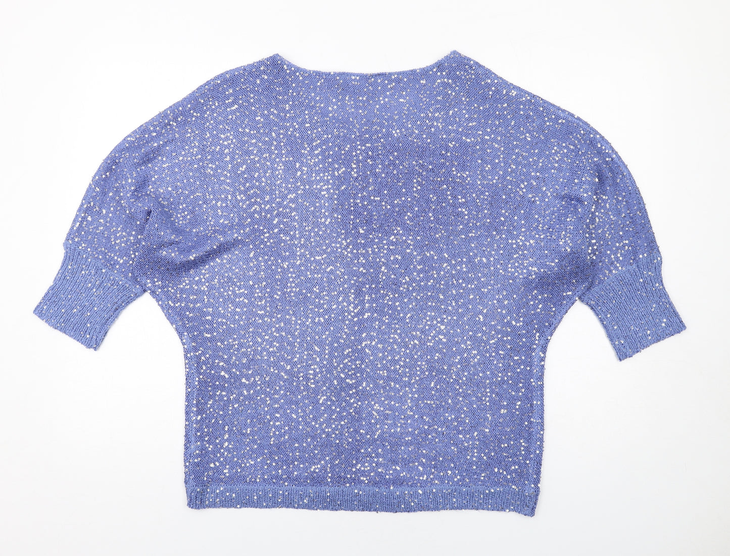M&Co Womens Blue Round Neck Polyester Pullover Jumper Size 18