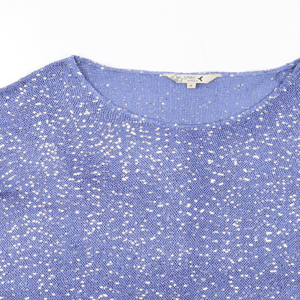 M&Co Womens Blue Round Neck Polyester Pullover Jumper Size 18