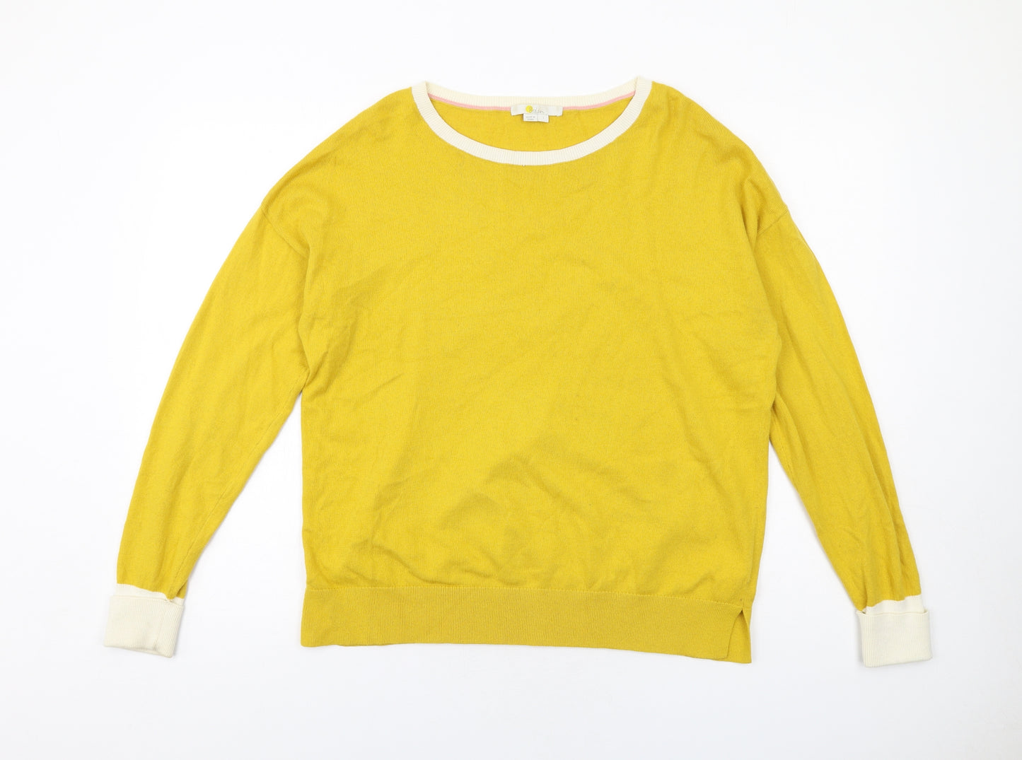 Boden Womens Yellow Round Neck Cotton Pullover Jumper Size L