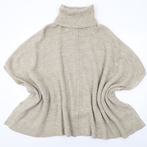 Bershka Womens Beige Roll Neck Acrylic Pullover Jumper Size M - Poncho