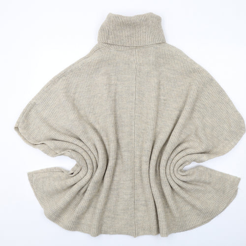 Bershka Womens Beige Roll Neck Acrylic Pullover Jumper Size M - Poncho
