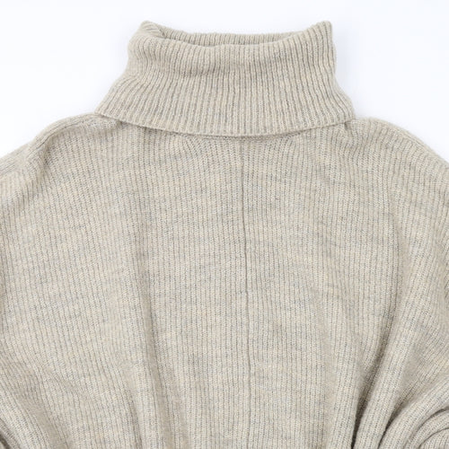Bershka Womens Beige Roll Neck Acrylic Pullover Jumper Size M - Poncho