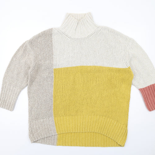Marks and Spencer Womens Multicoloured High Neck Geometric Cotton Pullover Jumper Size M
