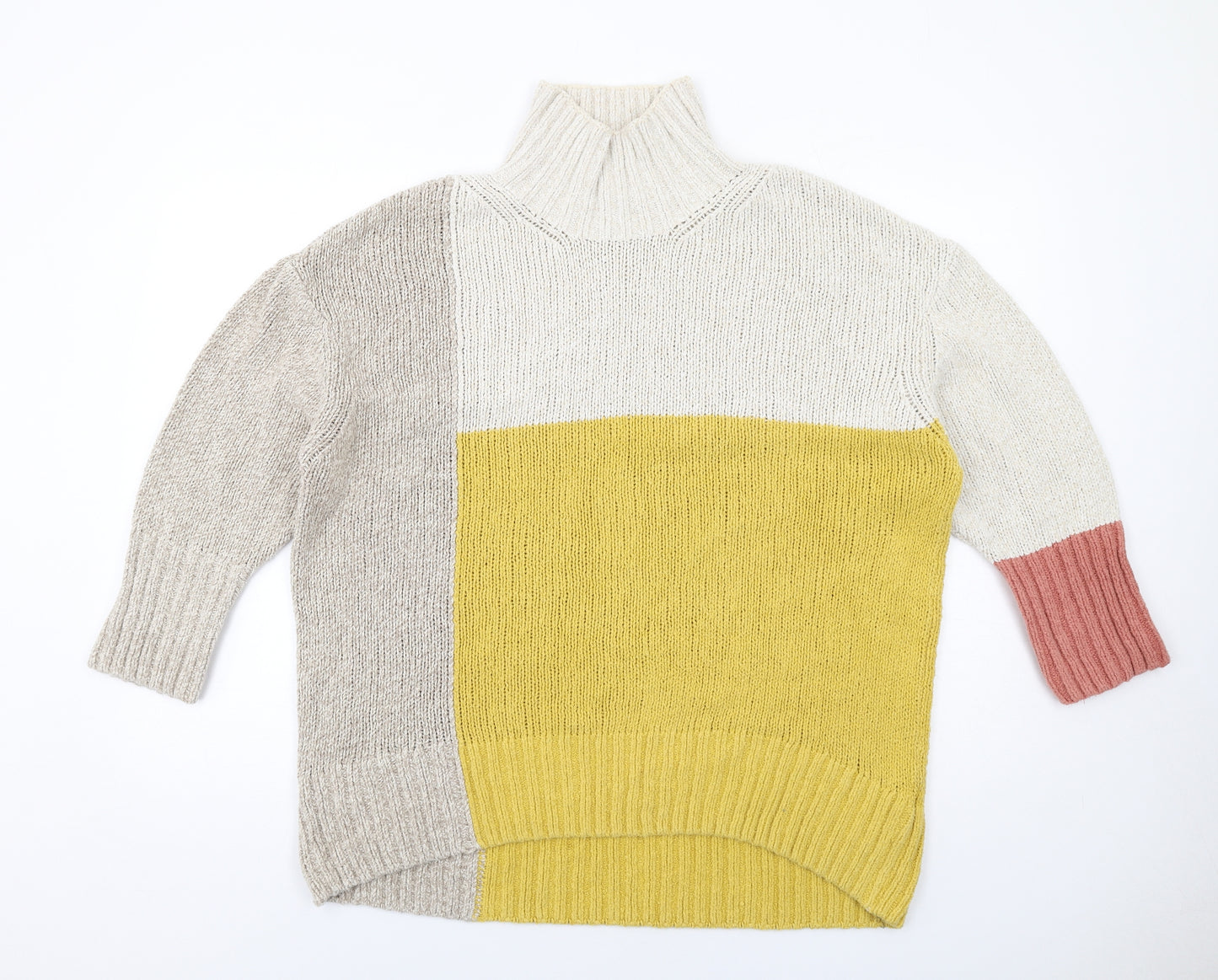 Marks and Spencer Womens Multicoloured High Neck Geometric Cotton Pullover Jumper Size M
