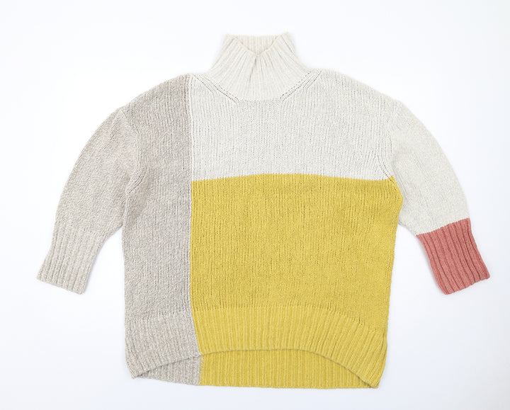 Marks and Spencer Womens Multicoloured High Neck Geometric Cotton Pullover Jumper Size M