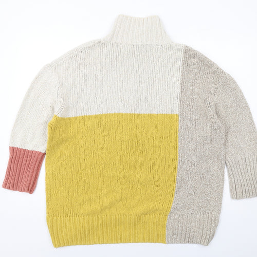 Marks and Spencer Womens Multicoloured High Neck Geometric Cotton Pullover Jumper Size M