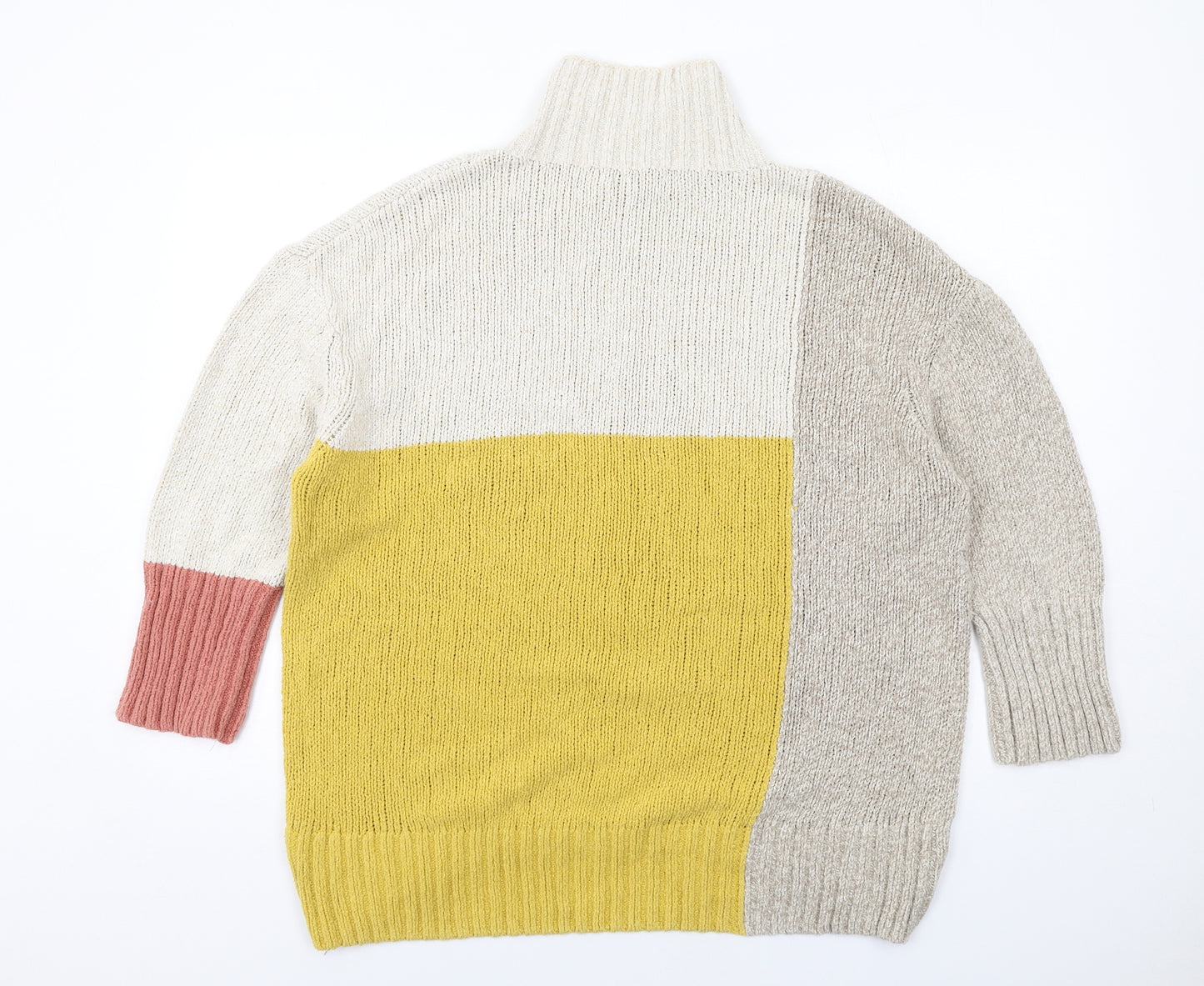 Marks and Spencer Womens Multicoloured High Neck Geometric Cotton Pullover Jumper Size M