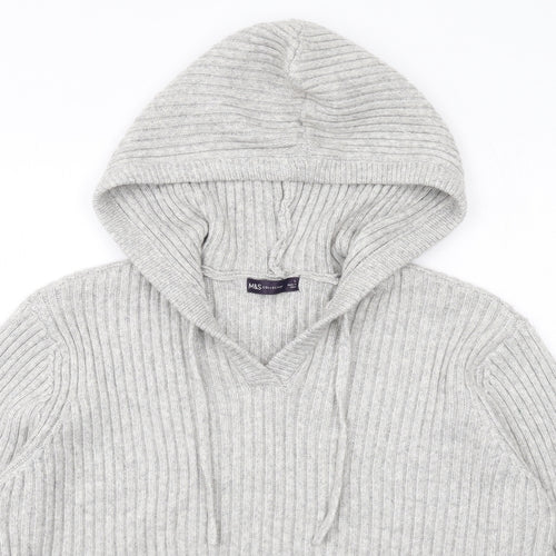 Marks and Spencer Womens Grey V-Neck Polyester Pullover Jumper Size L