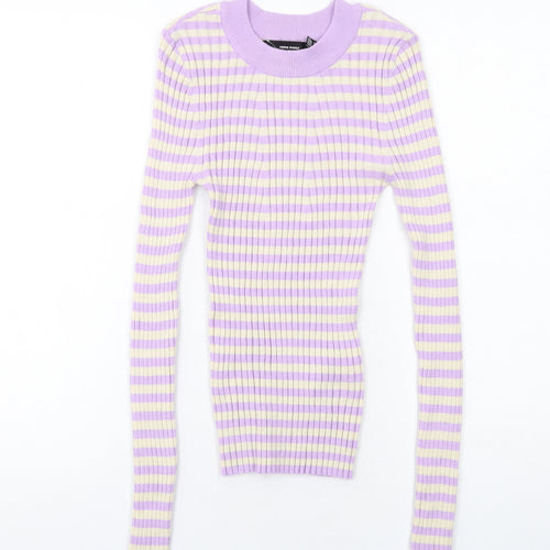 VERO MODA Womens Purple Round Neck Striped Viscose Pullover Jumper Size M