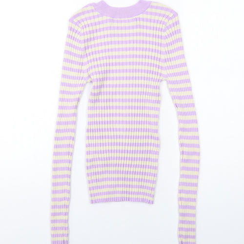 VERO MODA Womens Purple Round Neck Striped Viscose Pullover Jumper Size M