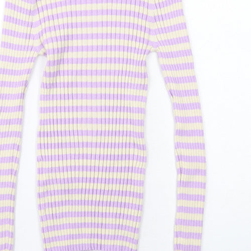 VERO MODA Womens Purple Round Neck Striped Viscose Pullover Jumper Size M