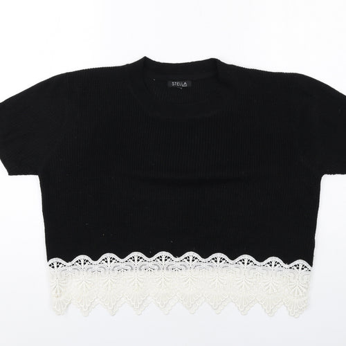 Stella Morgan Womens Black Round Neck Acrylic Pullover Jumper Size 12