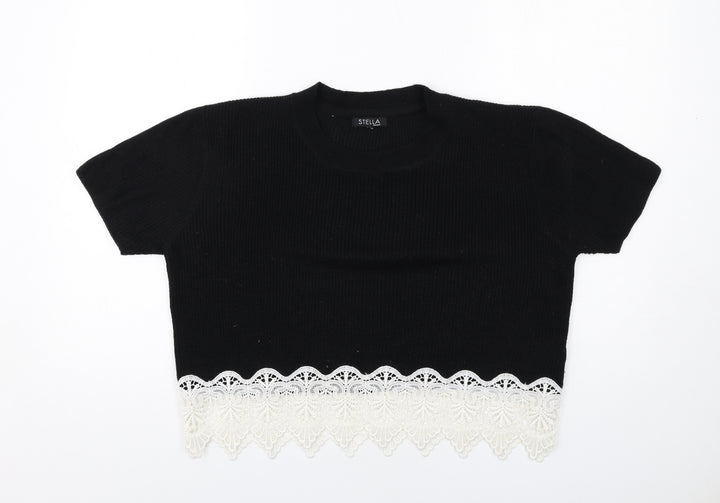 Stella Morgan Womens Black Round Neck Acrylic Pullover Jumper Size 12