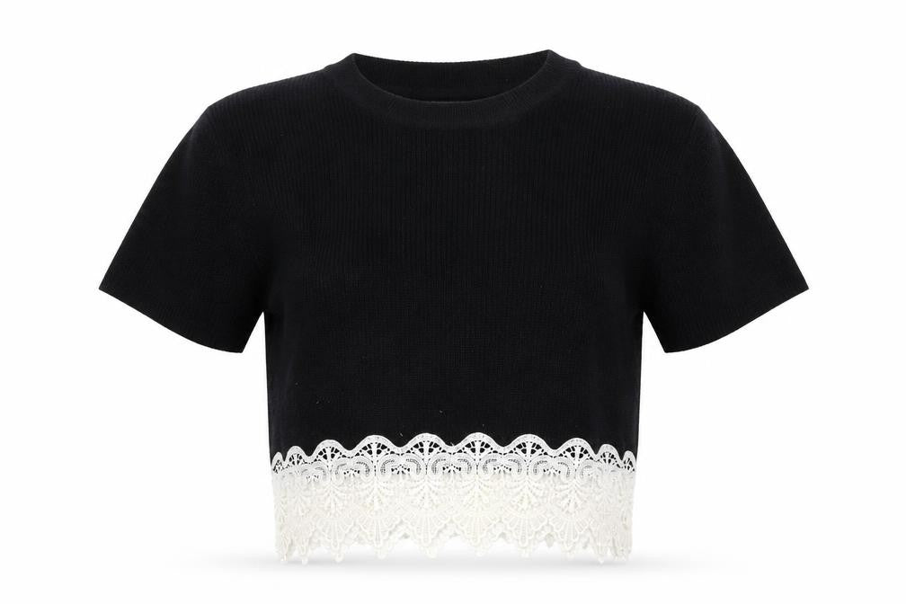 Front view of Stella Morgan women’s black round neck acrylic jumper, size UK 12