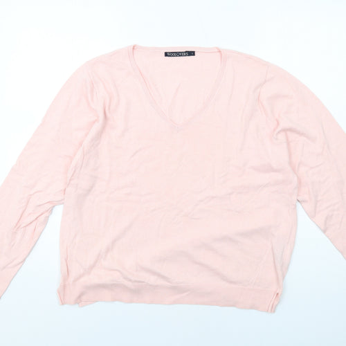 Woolovers Womens Pink V-Neck Silk Pullover Jumper Size L