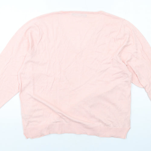 Woolovers Womens Pink V-Neck Silk Pullover Jumper Size L