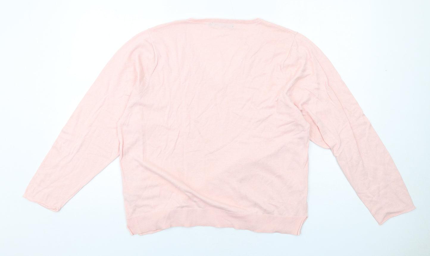 Woolovers Womens Pink V-Neck Silk Pullover Jumper Size L