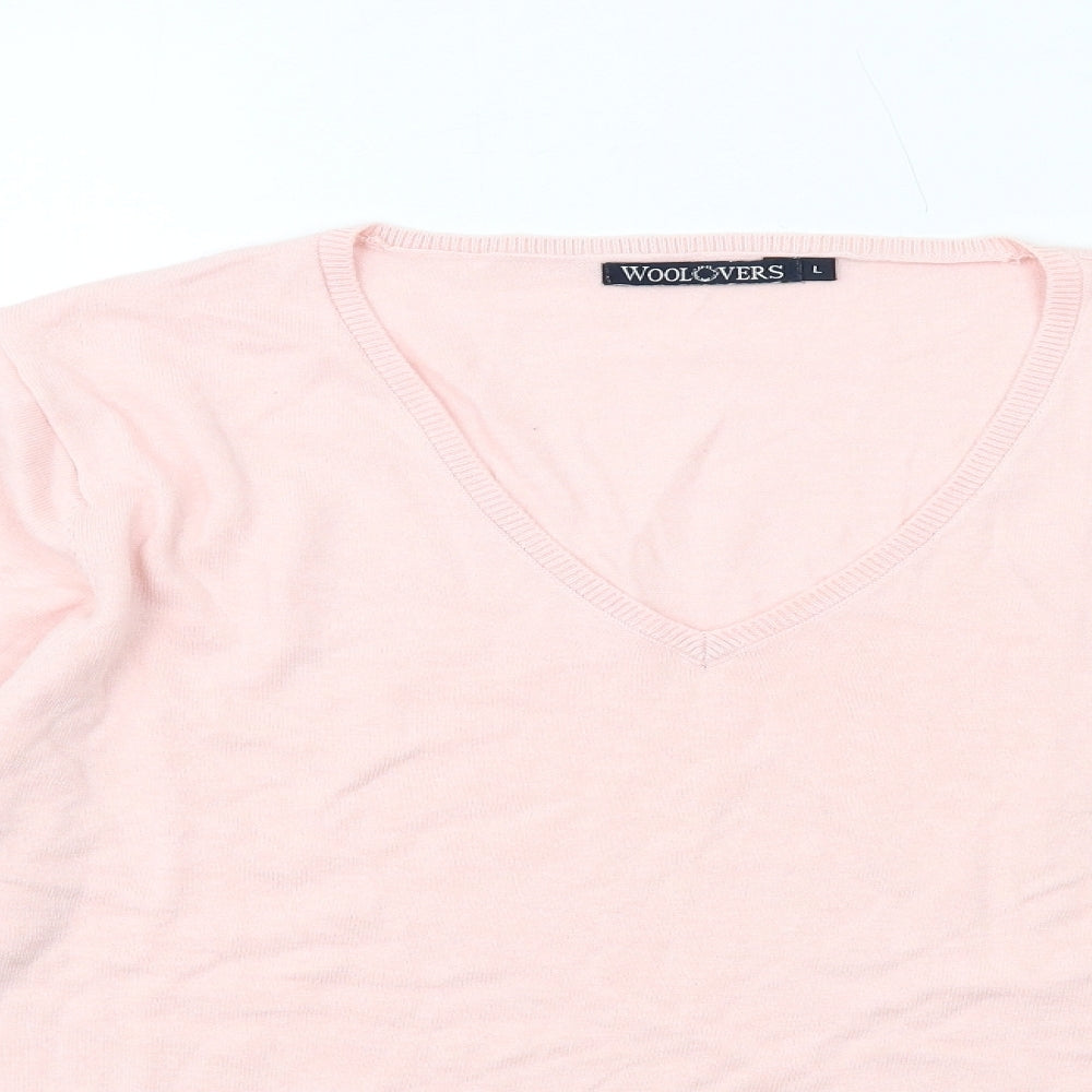 Woolovers Womens Pink V-Neck Silk Pullover Jumper Size L