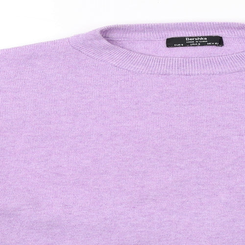 Bershka Womens Purple Round Neck Polyester Pullover Jumper Size S