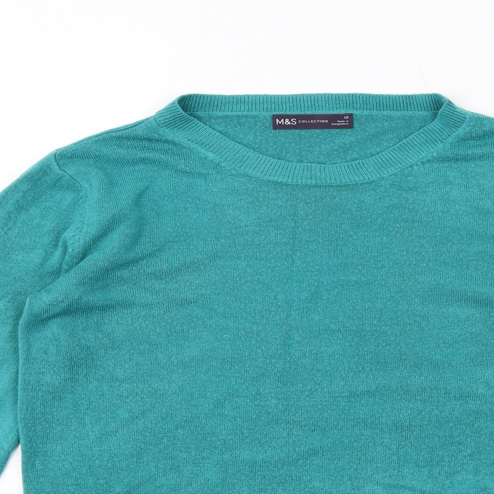 Marks and Spencer Womens Green Round Neck Acrylic Pullover Jumper Size 10