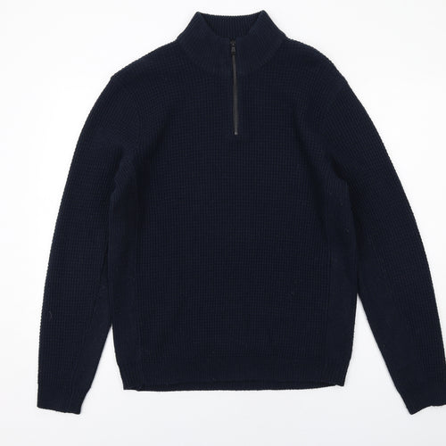 NEXT Mens Blue High Neck Acrylic Pullover Jumper Size L Long Sleeve