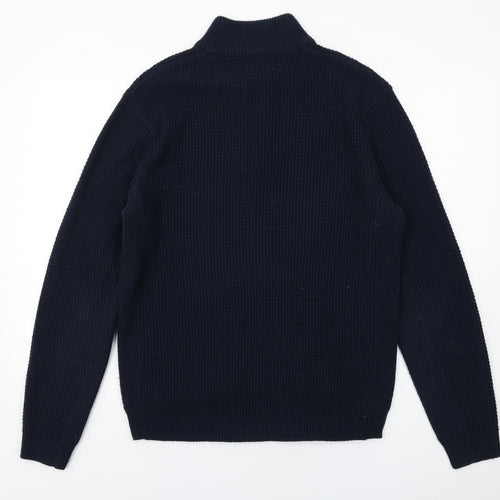 NEXT Mens Blue High Neck Acrylic Pullover Jumper Size L Long Sleeve