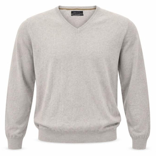 Cortefiel Mens Beige V-Neck Cotton Pullover Jumper Size XL Long Sleeve